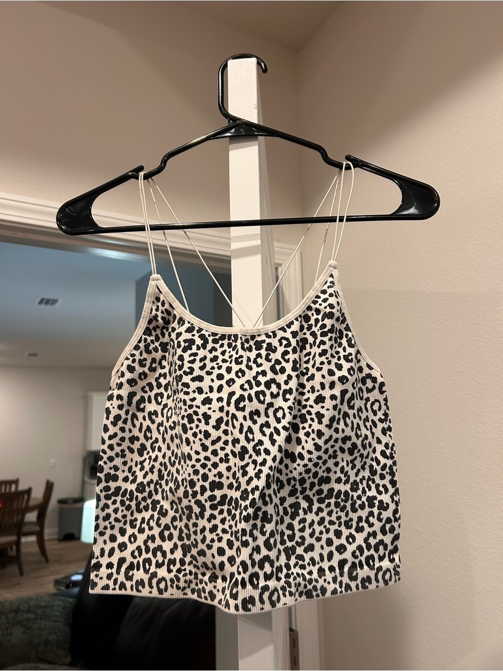 Leopard Print Spaghetti Strap Crop Top - White/Black